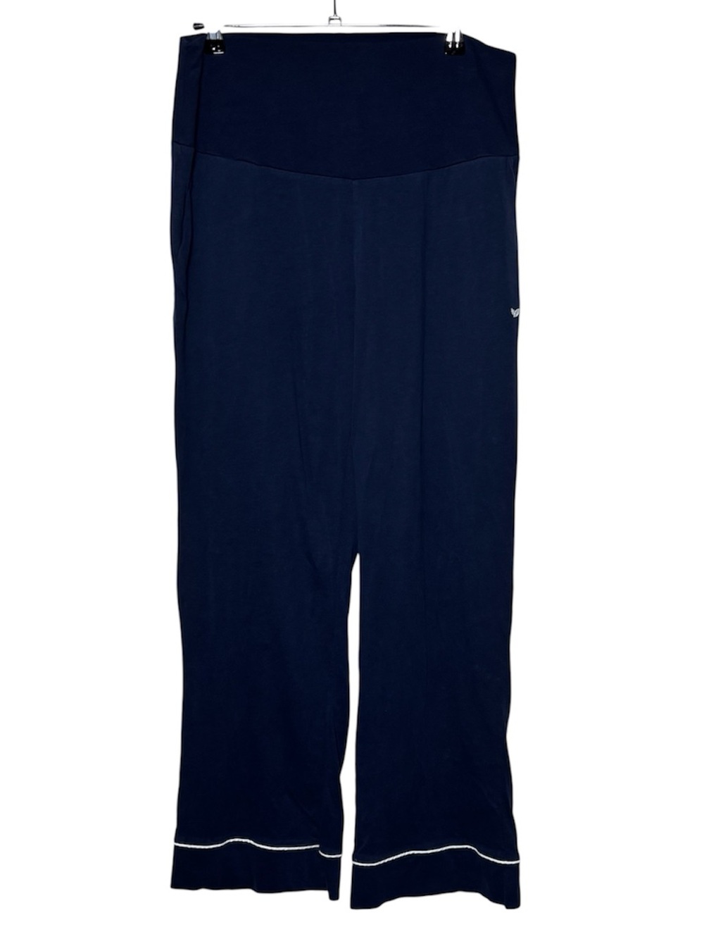 PETITE PLUME Pajama Pants Women Large Lux Pima Cotton Straight Stretch Navy Blue